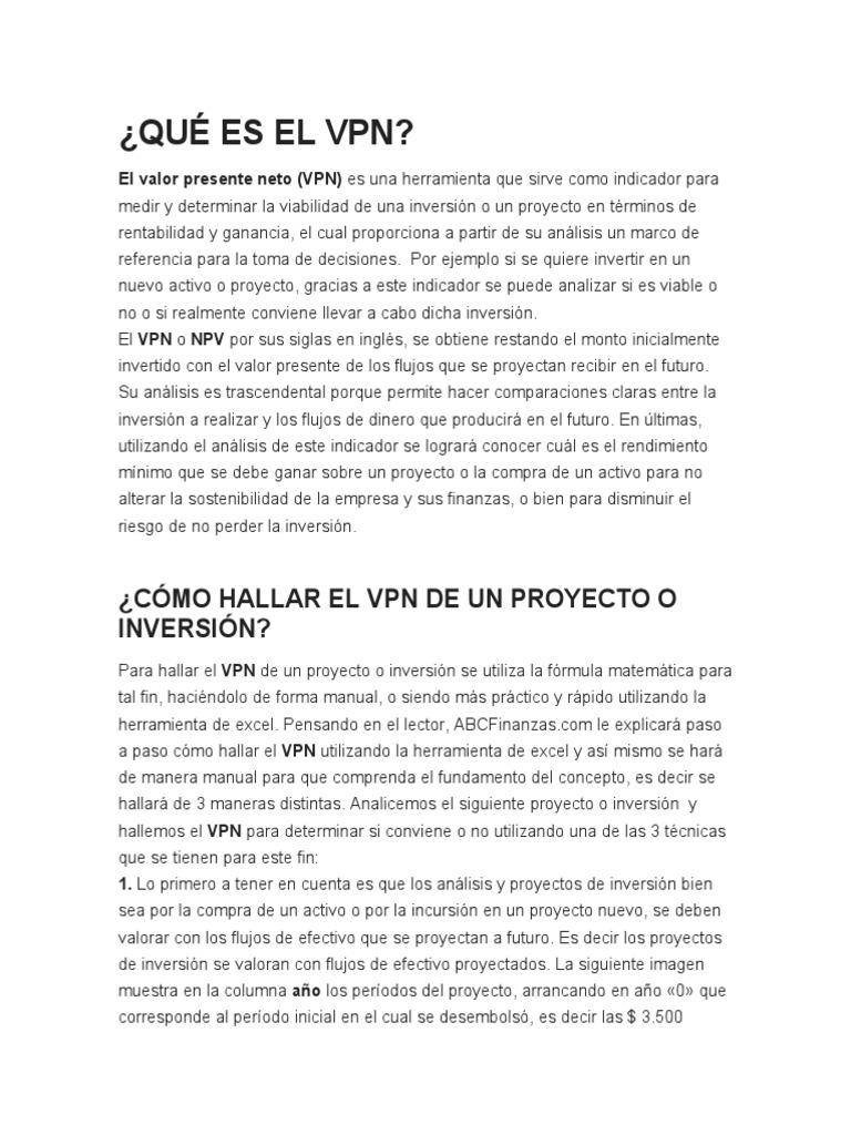 Definición y Cálculo del VPN en Finanzas | PDF | Valor presente neto ...