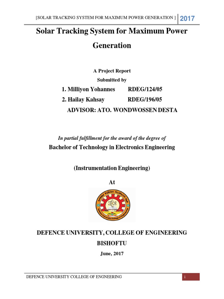 Solar Tracking System Project Report | PDF | Photovoltaic System ...