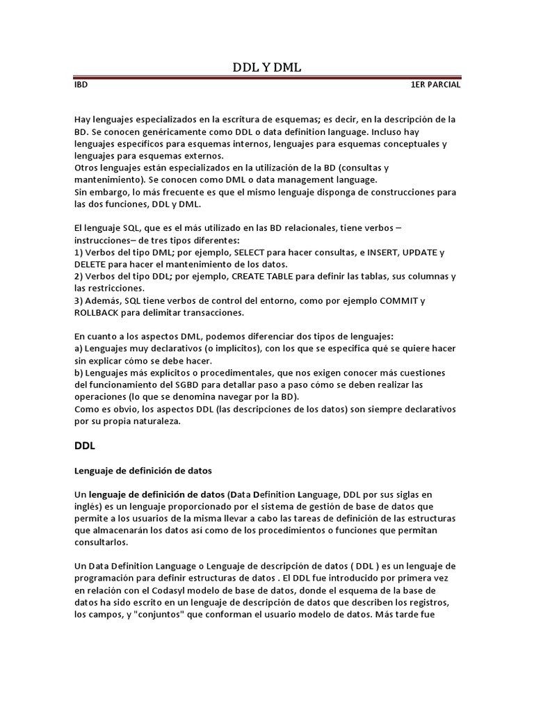 DDL y DML | PDF | SQL | Diseño de software