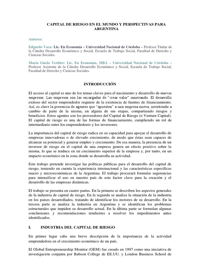 Capital de Riesgo: Perspectivas en Argentina | PDF | Capital de riesgo ...