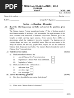 First Terminal Examination, 2014 English Time: 3 Hrs. Class V M.M.: 100