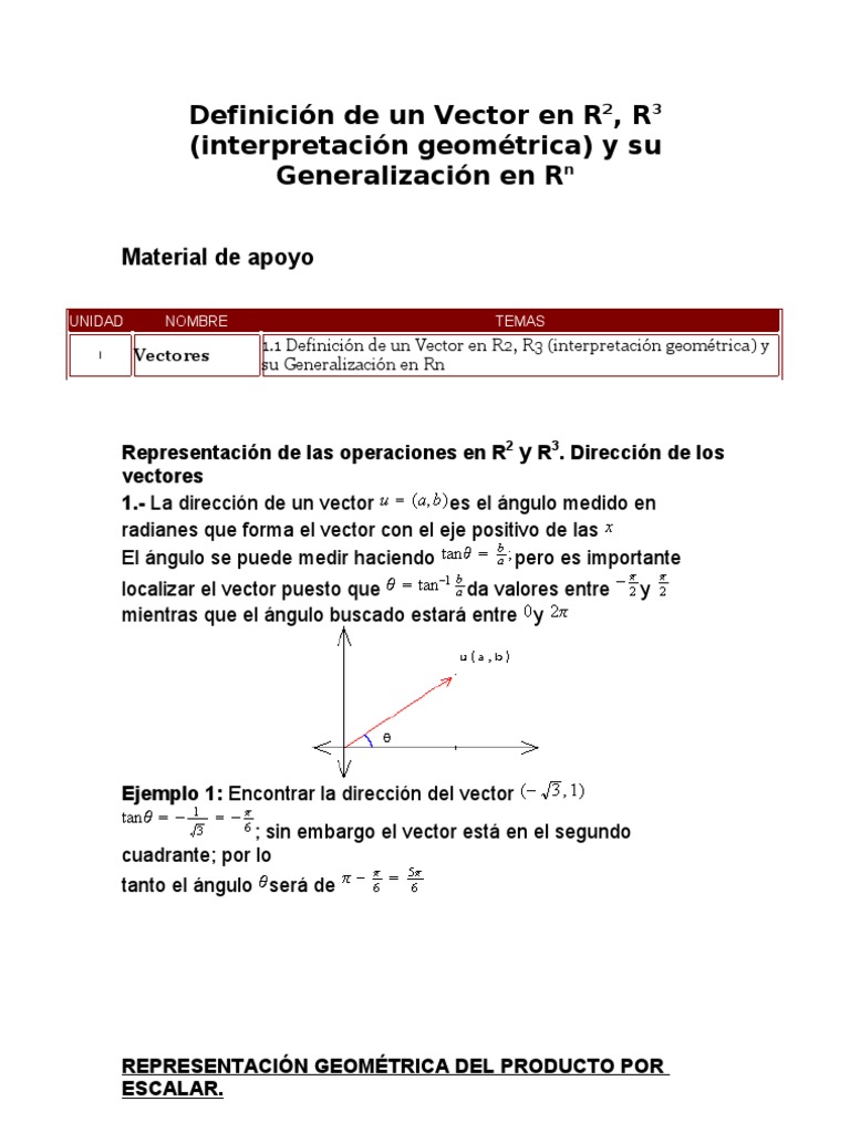 Definición de Un Vector en R2, R3 (Interpretación Geométrica) y Su ...