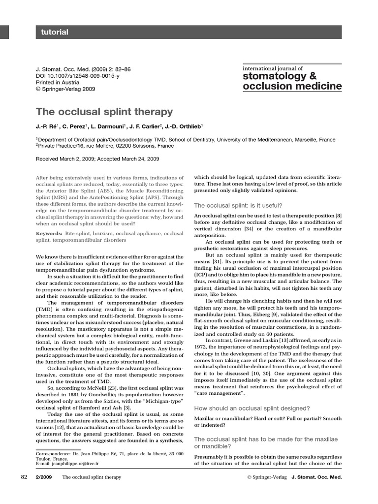 The Occlusal Splint Therapy | PDF | Medical Specialties | Health Care