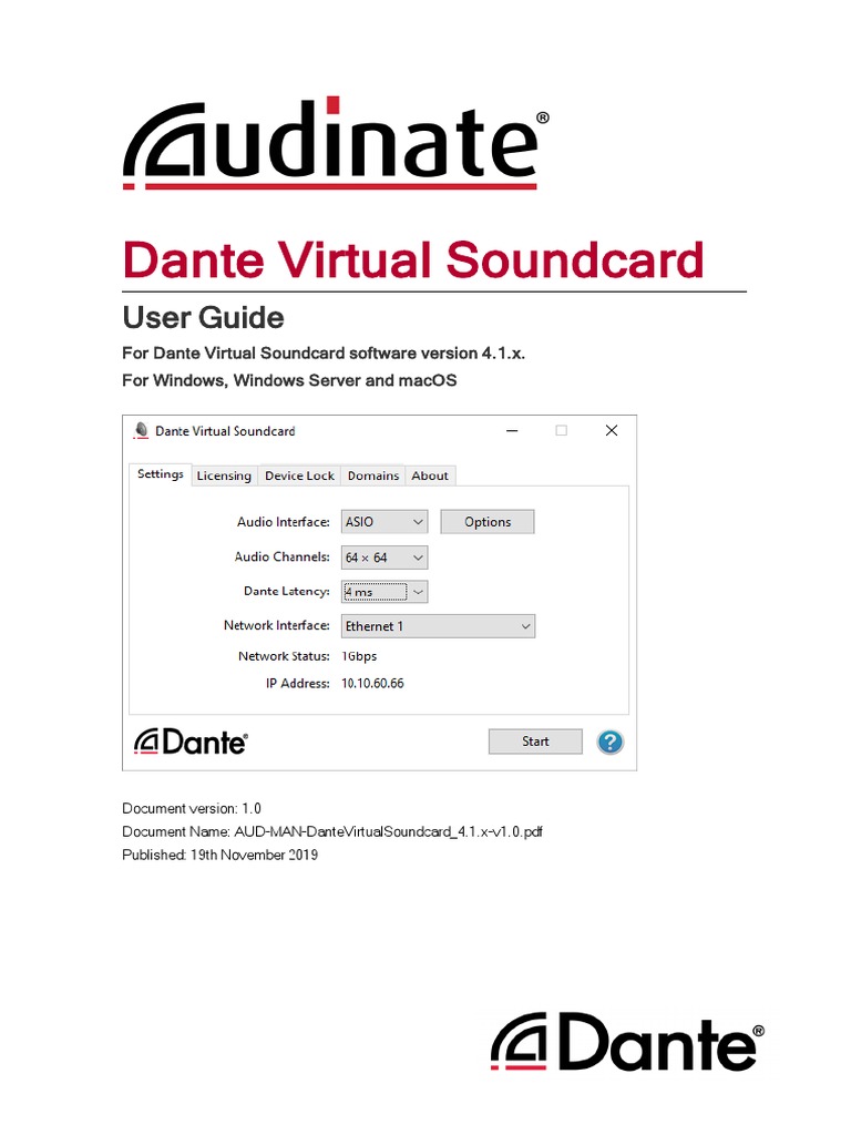 Dante Virtual Soundcard User Guide PDF Network Interface