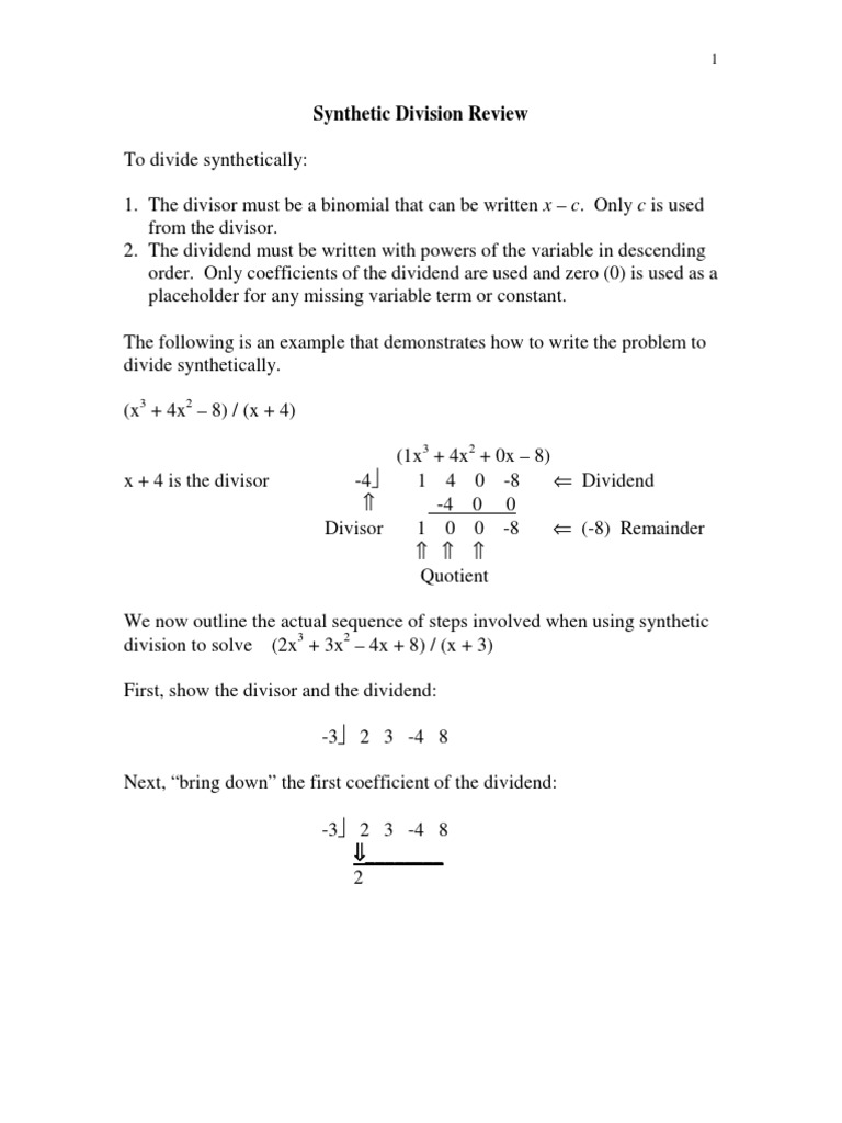 Synthetic division review pdf division mathematics number theory