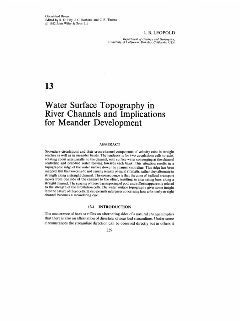 Water Surface Topography in River Channels and Implications For Meander ...