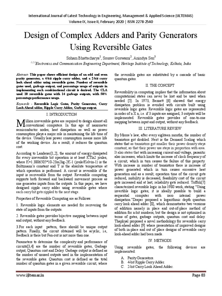 Reversible Logic in Circuit Design | PDF | Logic Gate | Electronic Circuits