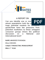 A Report On: Name:Anudeep - Puvvada Idno:1901001 Subject:Marketing Management Mba 1 Year