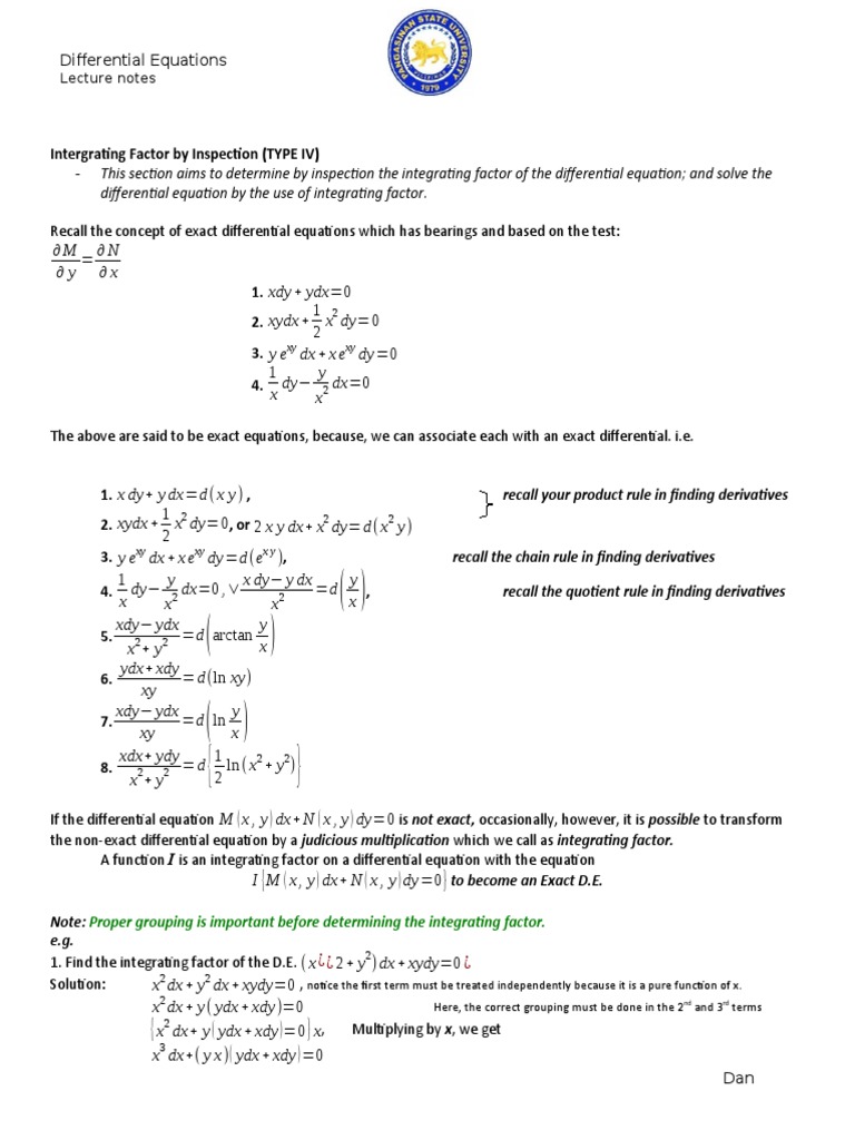 Integrating Factors in Differential Equations | PDF | Derivative ...