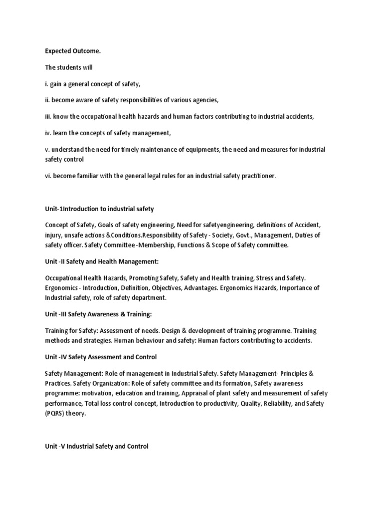 Industrial Safety Management Syllabus | PDF | Safety | Occupational ...