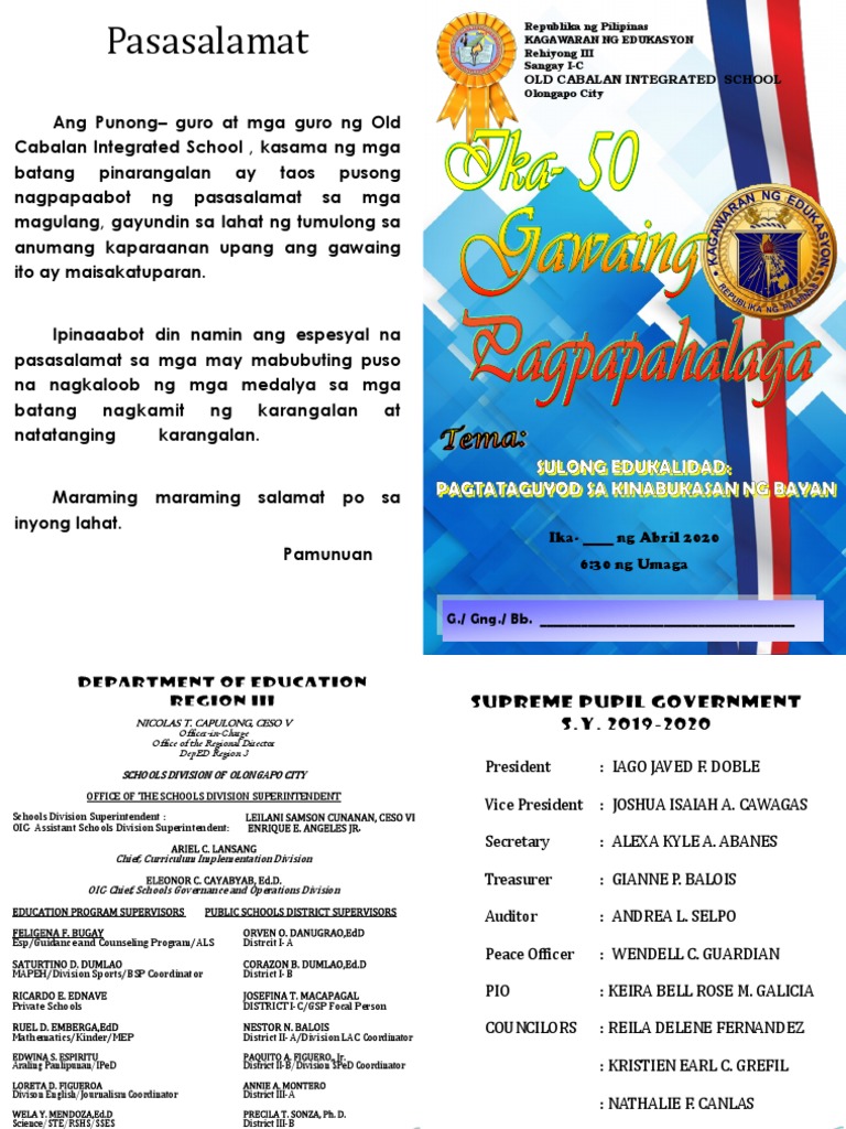 Pasasalamat sa Old Cabalan School | PDF