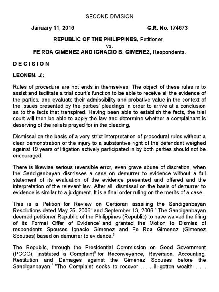 Republic V Fe Roa Gimenez | PDF | Demurrer | Evidence