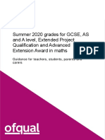 Summer 2020 Grades For GCSE AS A Level EPQ AEA in Maths - Guidance For Teachers Students Parents PDF