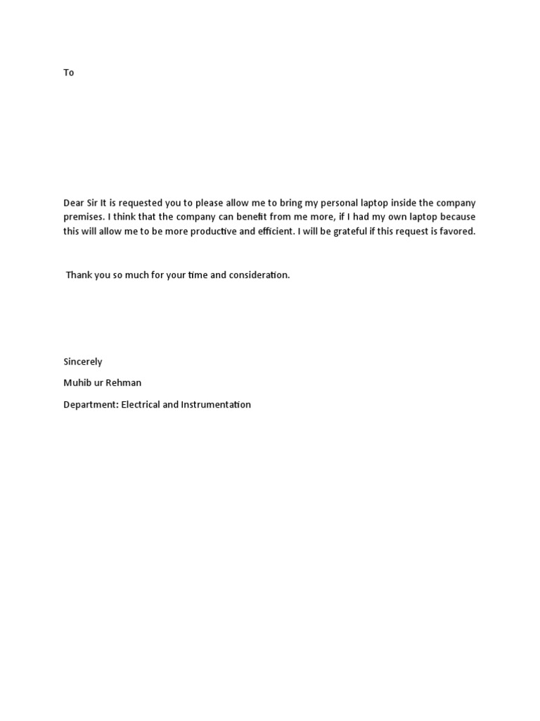 Request to Use Personal Laptop at Work | PDF | Computers