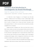 Summary of An Introduction To Sociolinguistics by Ronald Wardhaugh