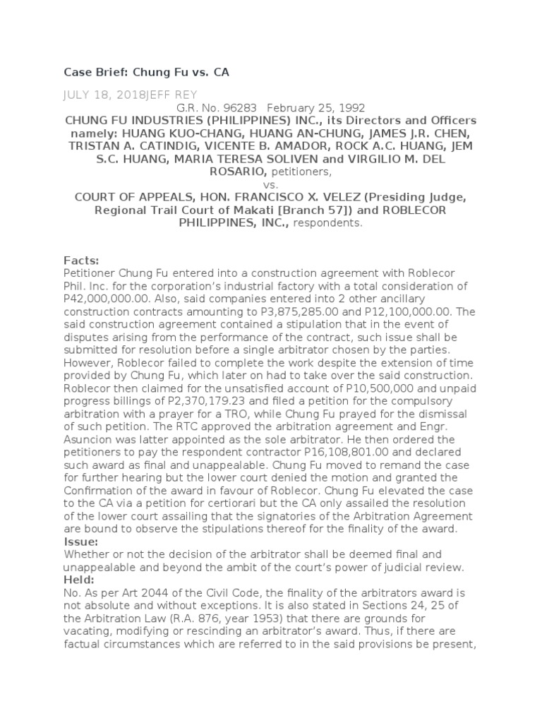 Case Brief - ADR | PDF | Letter Of Credit | Arbitration