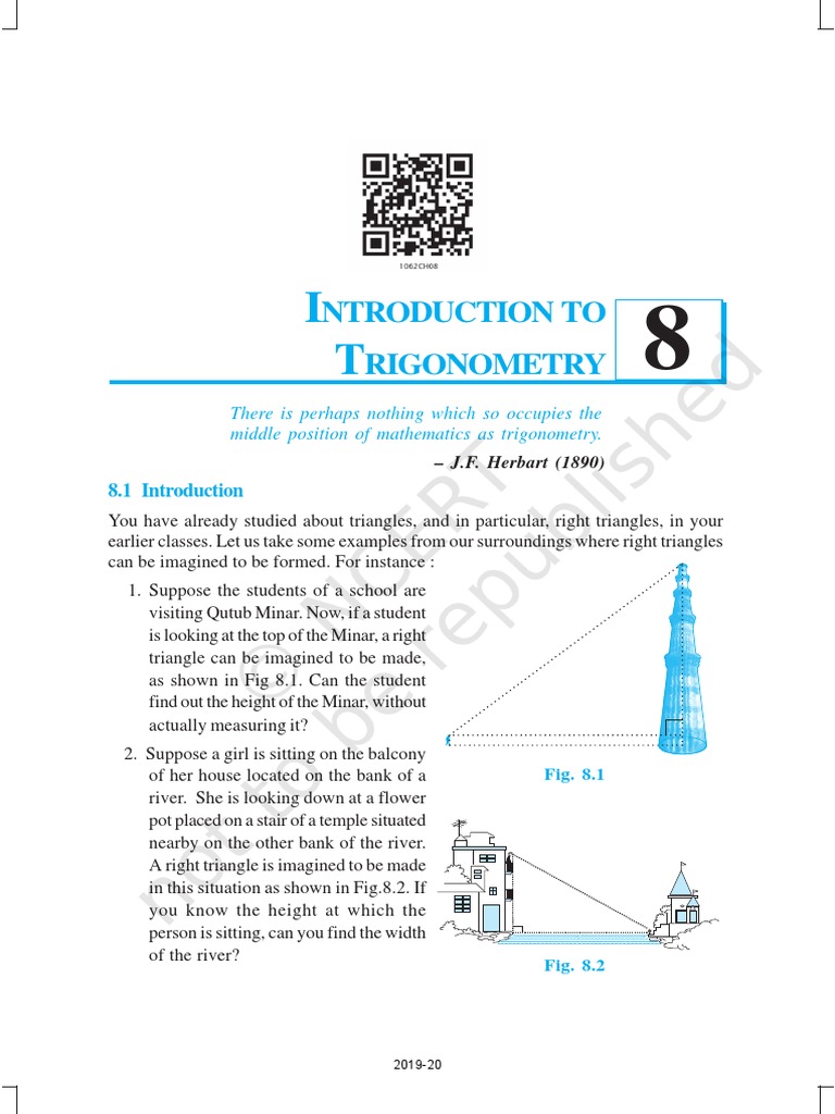 CBSE Class 10 NCERT Maths Book INTRODUCTION TO TRIGONOMETRY Chapter 8 ...