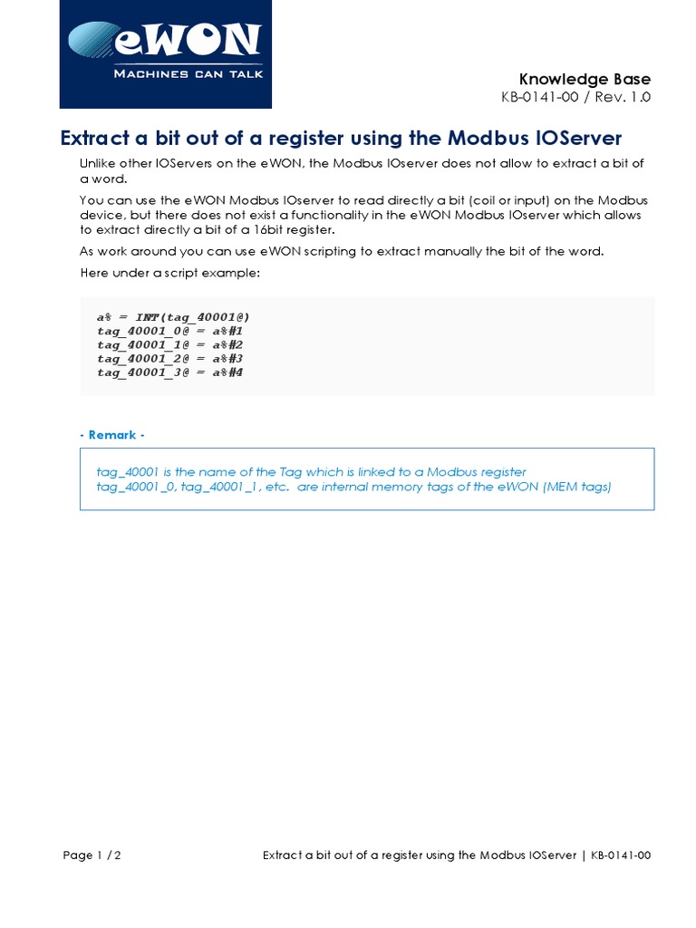 Extract A Bit Out of A Register Using The Modbus Ioserver: Knowledge ...