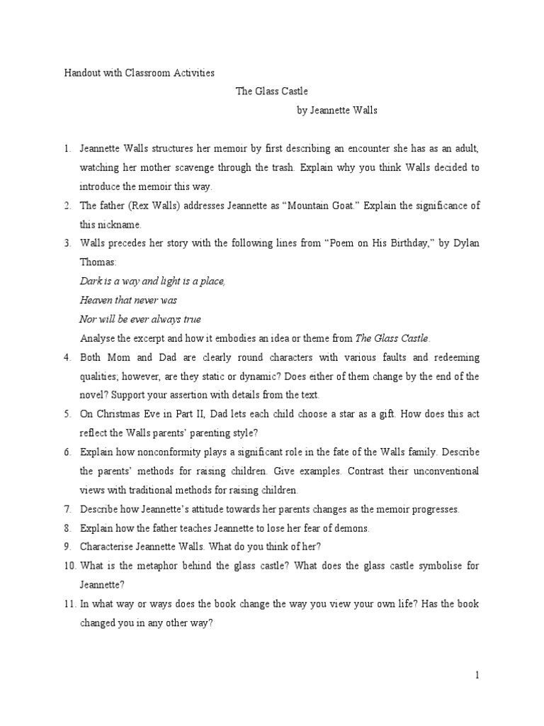 Classroom Guide: The Glass Castle | PDF | General Fiction