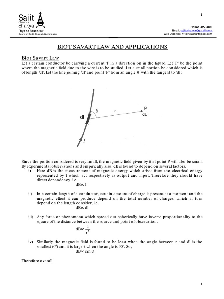 Biot Savart Law PDF | PDF | Angle | Magnetic Field