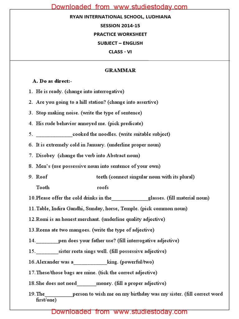 CBSE Class 6 English - Grammer | PDF