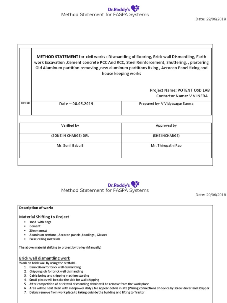 Method Statement 09.05.2019 | PDF | Personal Protective Equipment | Wall
