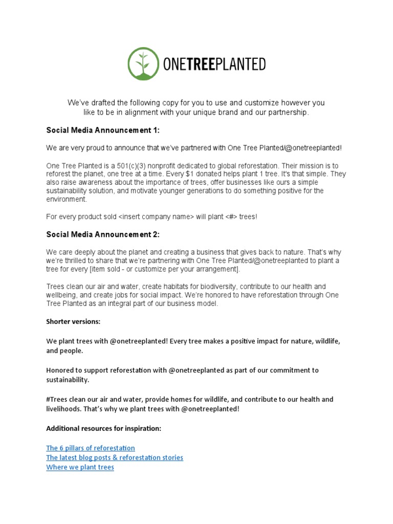 One Tree Planted for Every Product Sold | PDF