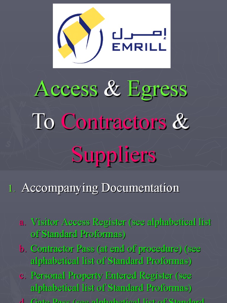 Access & Egress To Contractors & Suppliers | PDF | Access Control ...