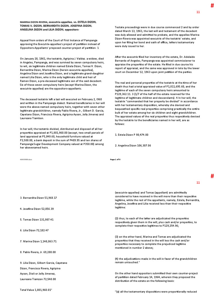 A Dispute over the Partition of an Estate Based on Differing