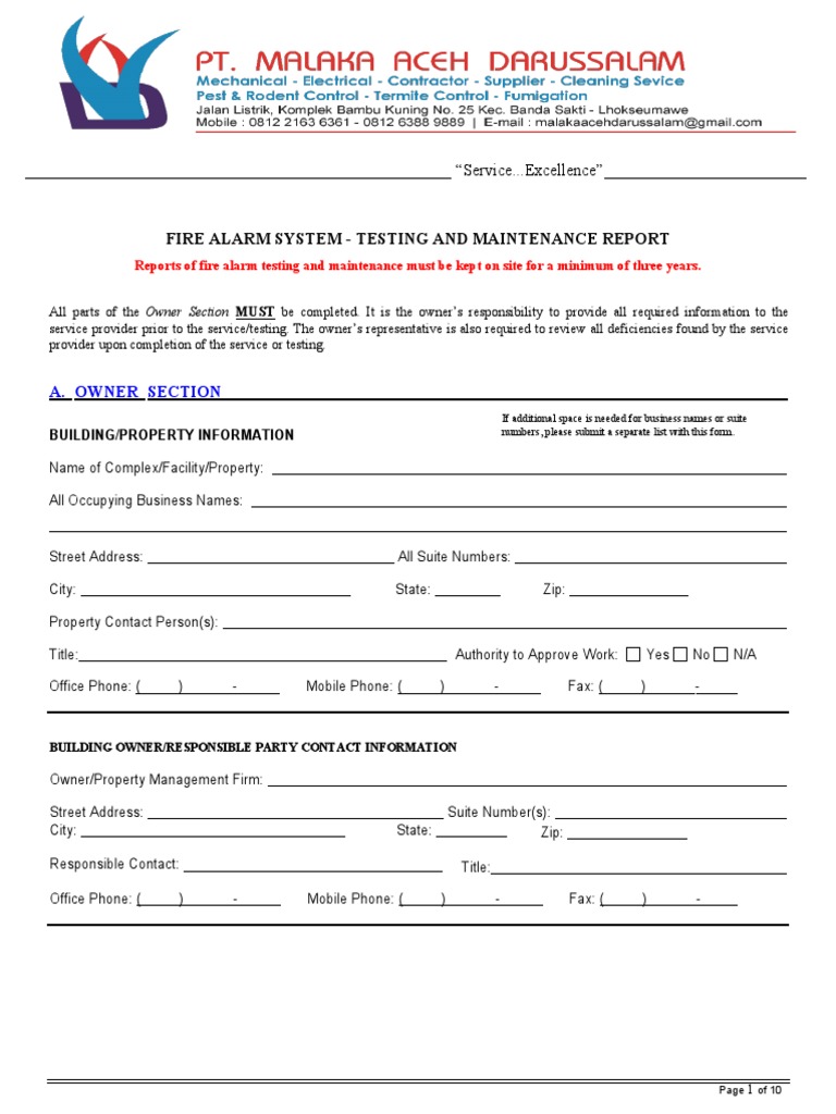 Fire Alarm Testing and Maintenance Report | PDF | Power Supply ...