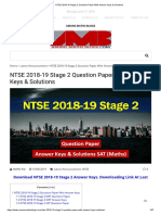 NTSE 2018-19 Stage 2 Question Paper With Answer Keys & Solutions