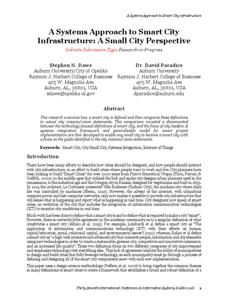 A Systems Approach To Smart City Infrastructure A Small City ...