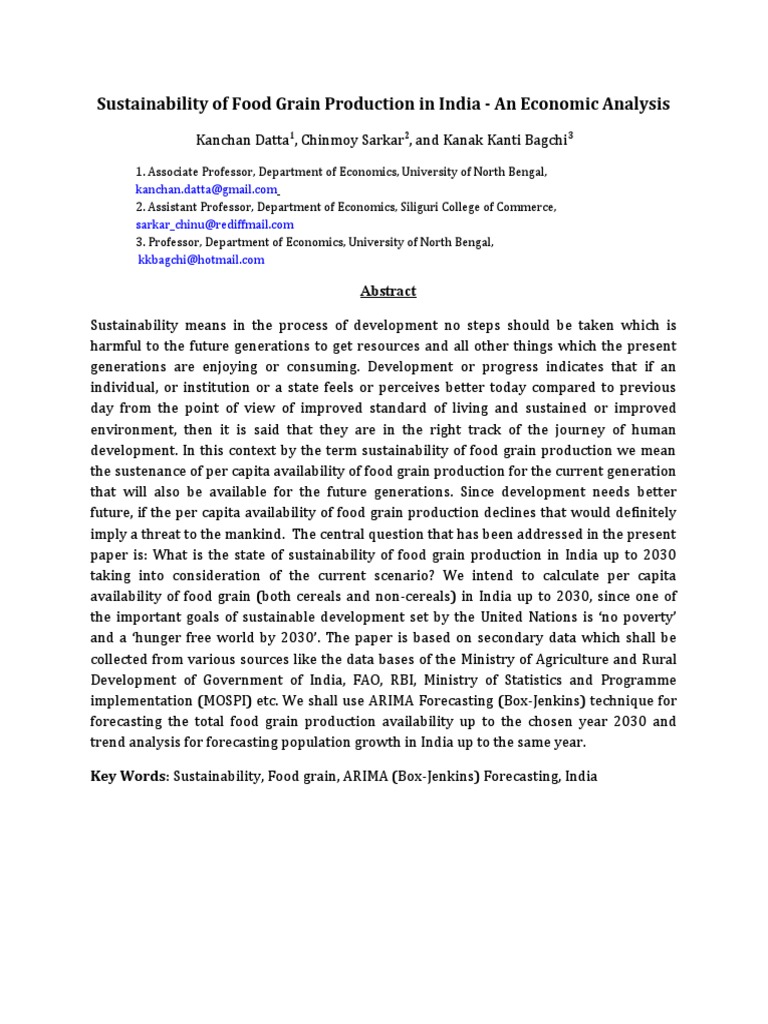 Abstract (Modified) Sustainability of Food Grain Production in India