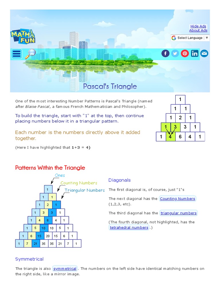Pascals Triangle HTML PDF | PDF | Teaching Mathematics | Mathematical ...