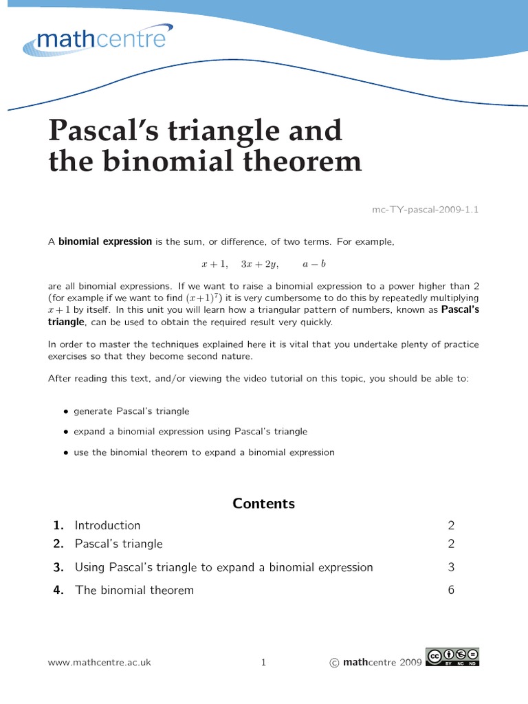 Pascal Triangle And Binomial Pdf Pdf Triangle Elementary Mathematics