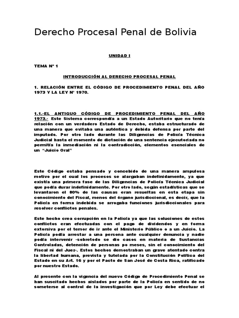 Análisis del Derecho Procesal Penal en Bolivia | PDF | Procedimiento