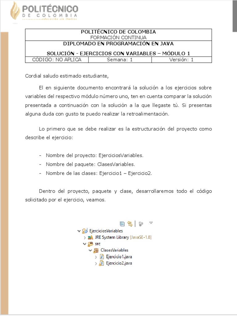 Soluciones a Ejercicios de Variables en Java | PDF | Java (lenguaje de ...