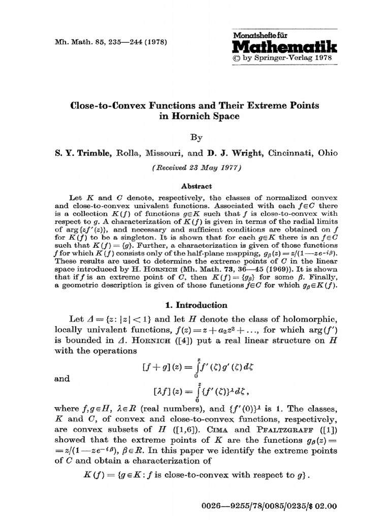 Close-to-Convex Functions Analysis | PDF | Interval (Mathematics ...