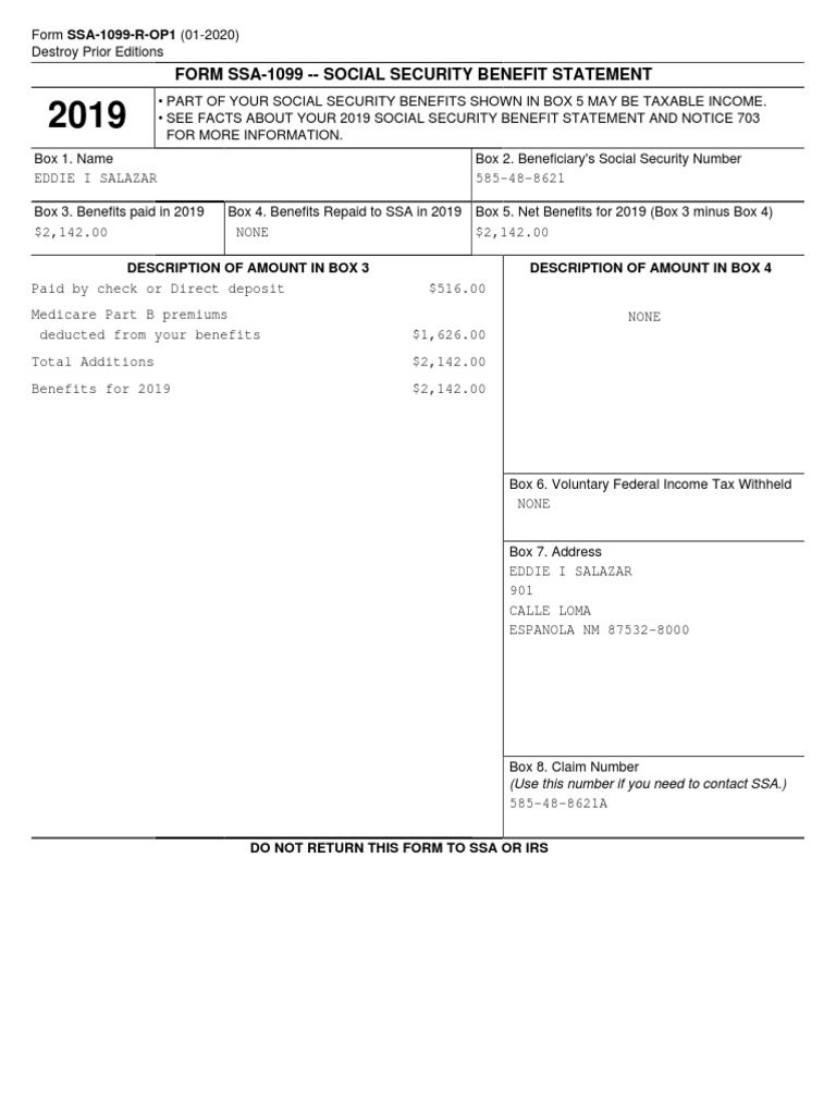 Your Benefit Statement Tax Year 2019 | PDF | Social Security (United  States) | Income Tax In The United States