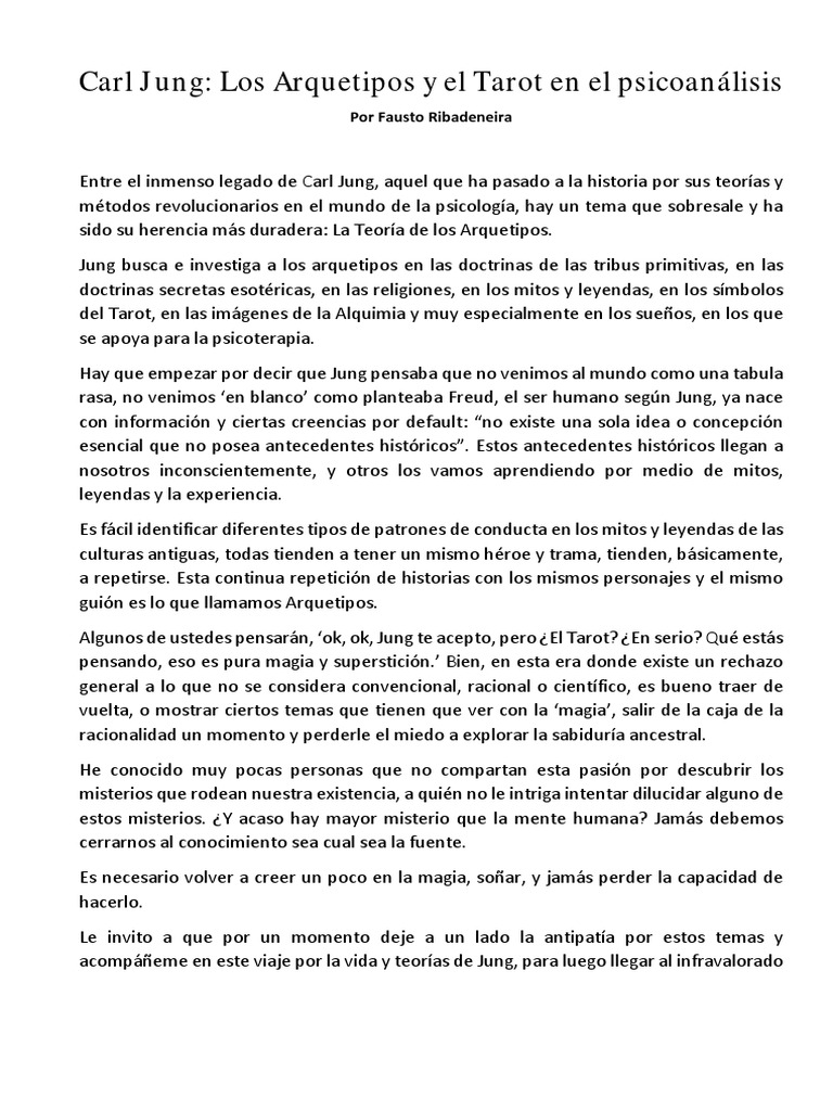 Carl Jung Los Arquetipos y El Tarot PDF Carl Jung Carné de identidad