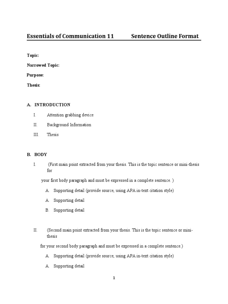 Sentence Outline Format | PDF