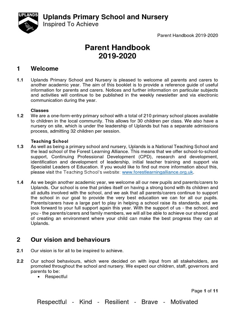 Uplands Primary School Parent Handbook 2020 | PDF | School Meal | Schools