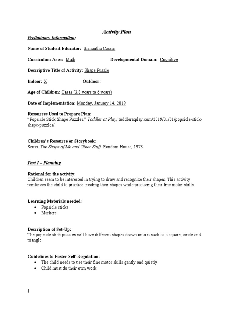 Activity Plan 1 | PDF