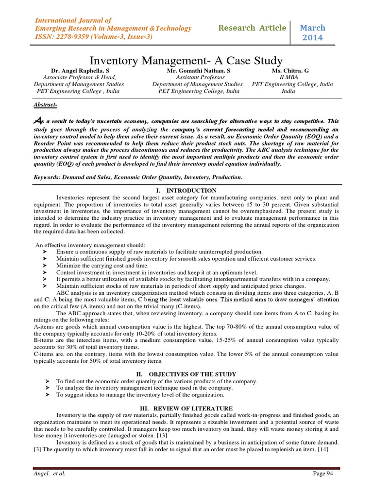 Inventory Management Case Study Analysis | PDF | Value (Economics ...