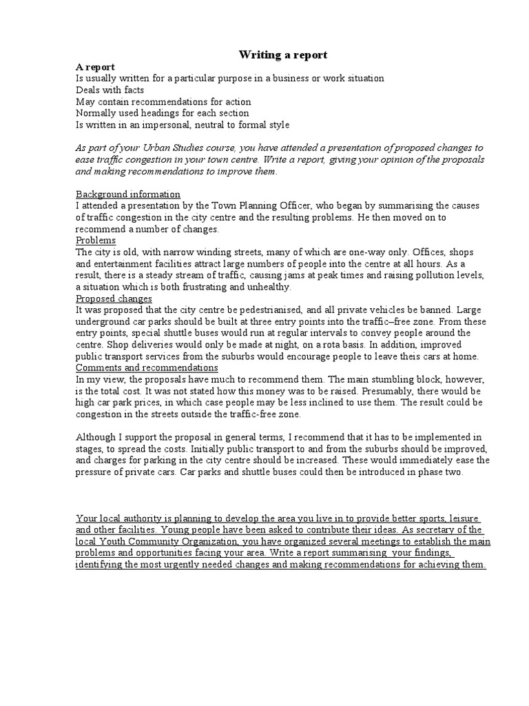Writing A Report 26 Class  PDF  Public Transport  Car