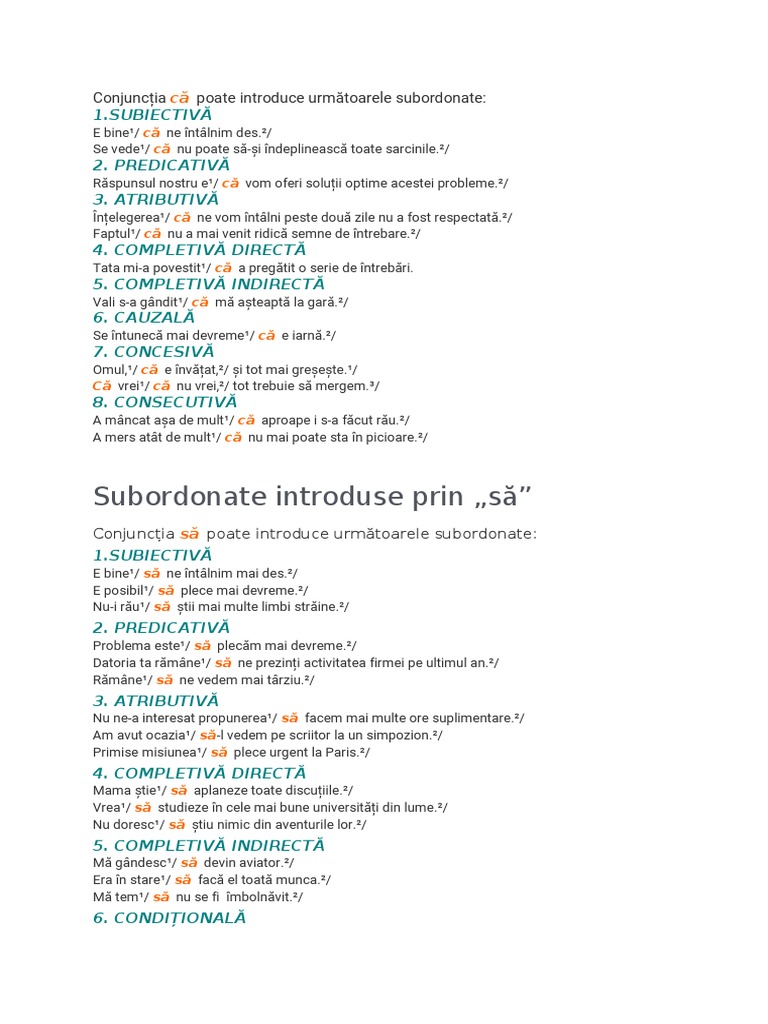 Subordonate Introduse Prin Diferite Elemente | PDF