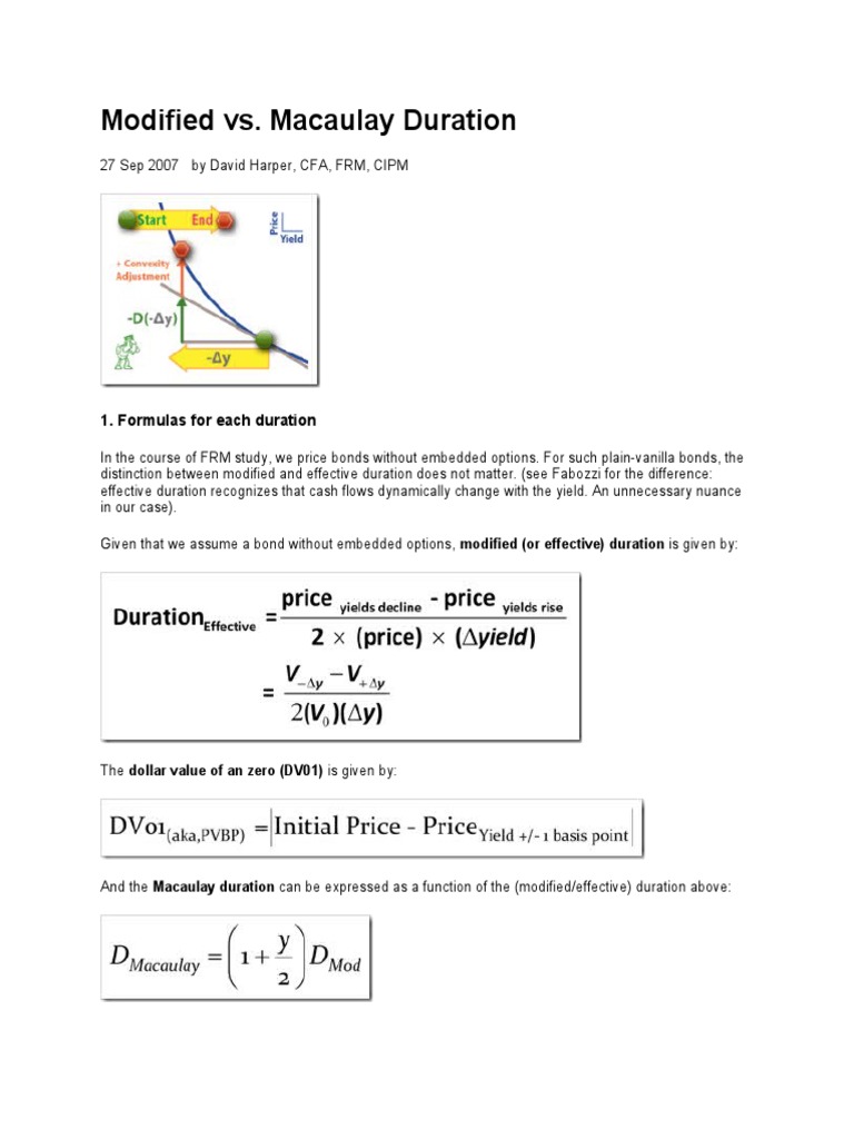 Modified vs. Macaulay Duration 1. Formulas For Each Duration PDF