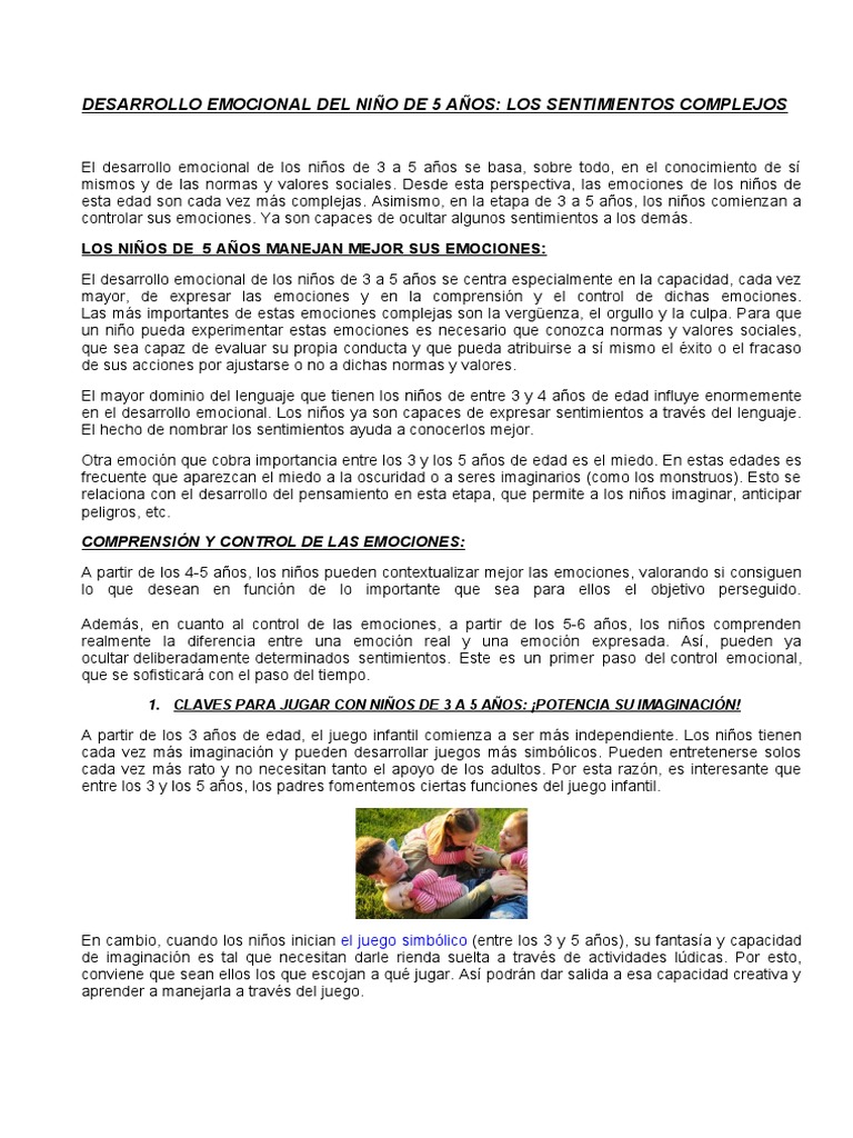 Desarrollo emocional en niños de 5 años | PDF | Temor | Las emociones