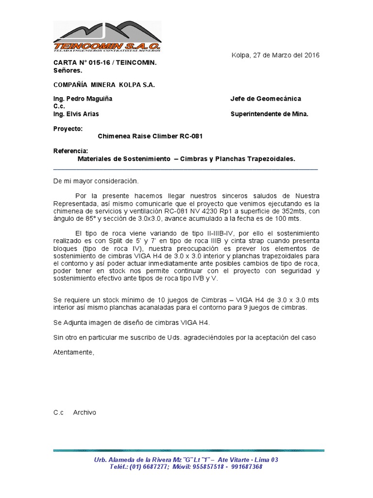 Carta Sostenimiento Con Cimbras PDF