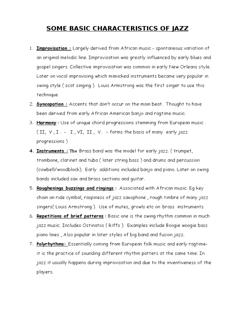 SOME BASIC CHARACTERISTICS OF JAZZ Jazz Saxophone Free 30day